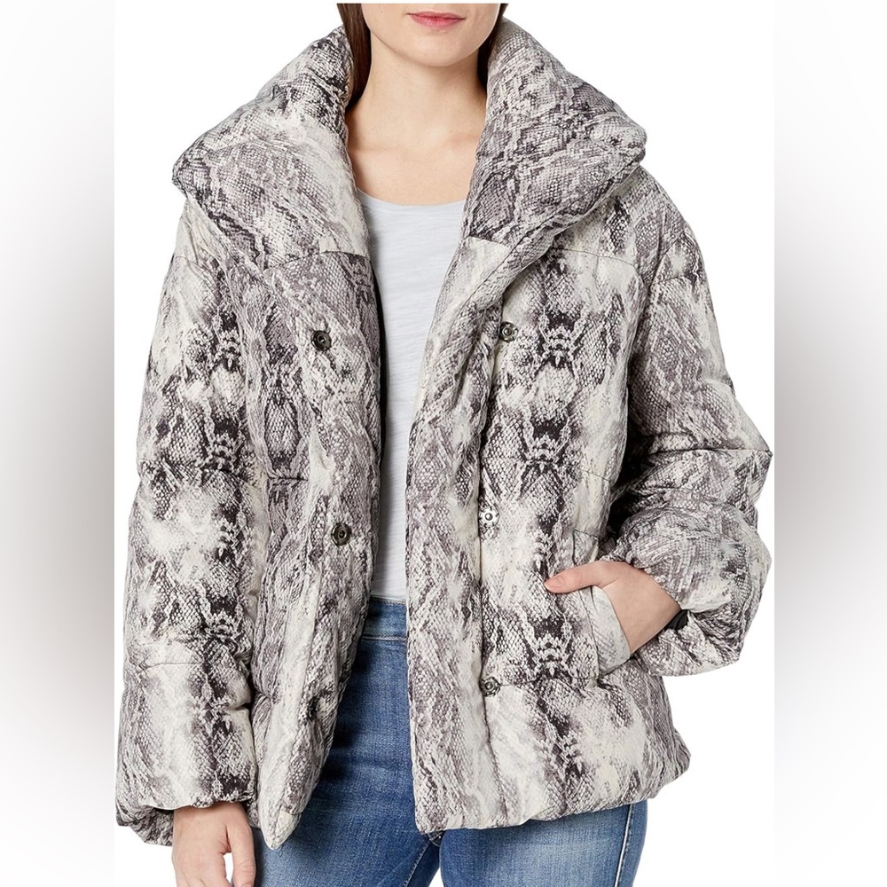 Vince camuto snake skin hooded puffer coat jacket animal print new w/ tags